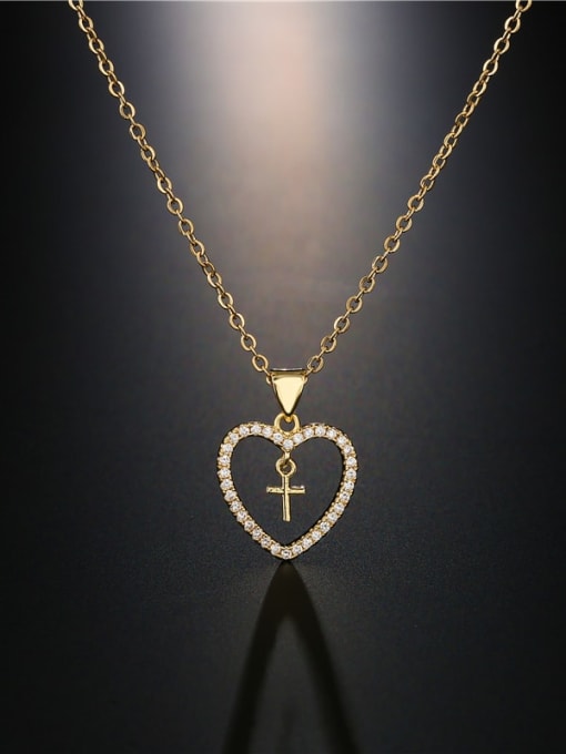 AOG Brass Cubic Zirconia  Minimalist Hollow Heart Pendant  Necklace 2