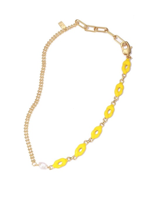 Yellow drop oil Brass Enamel Geometric Vintage Necklace