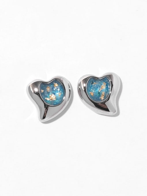Blue Brass Cubic Zirconia Heart Vintage Stud Earring