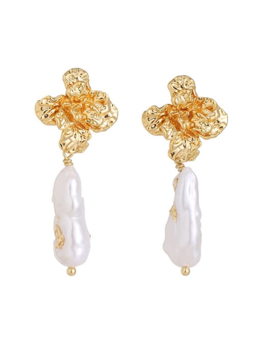 Floral design Brass Freshwater Pearl Irregular Minimalist Drop Earring