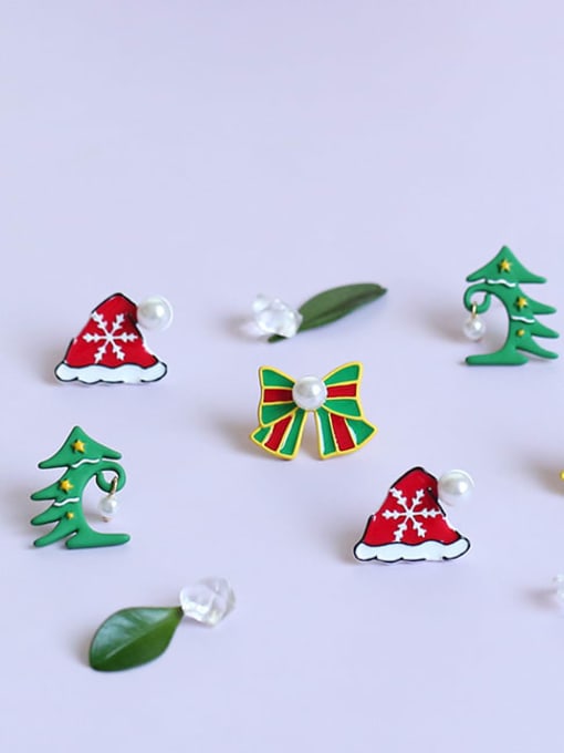 Five Color Alloy Enamel Bowknot Cute Christmas   Stud Earring
