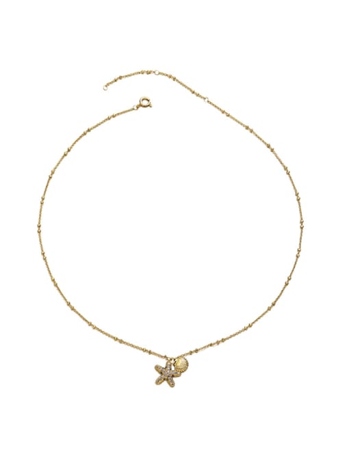 Starfish Shell Necklace Brass Cubic Zirconia Star Hip Hop Necklace