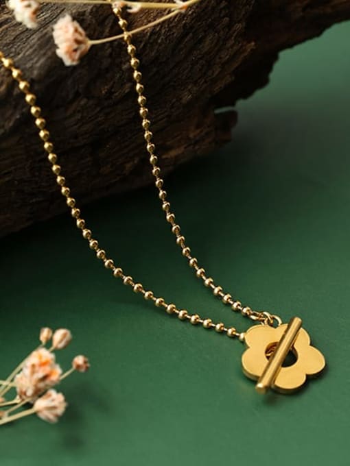 Five Color Titanium Steel Flower Vintage  Bead Chain Necklace 2