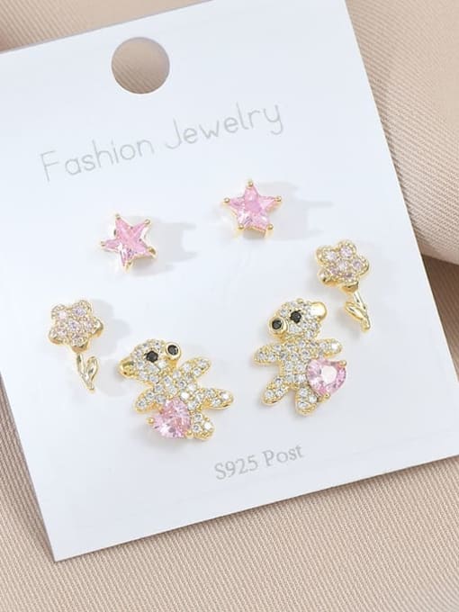 YOUH Brass Cubic Zirconia Pink Star Cute Stud Earring 1