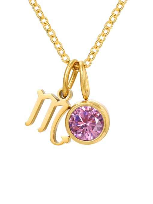 October Pink Scorpio Gold Stainless steel Birthstone Constellation Cute Necklace