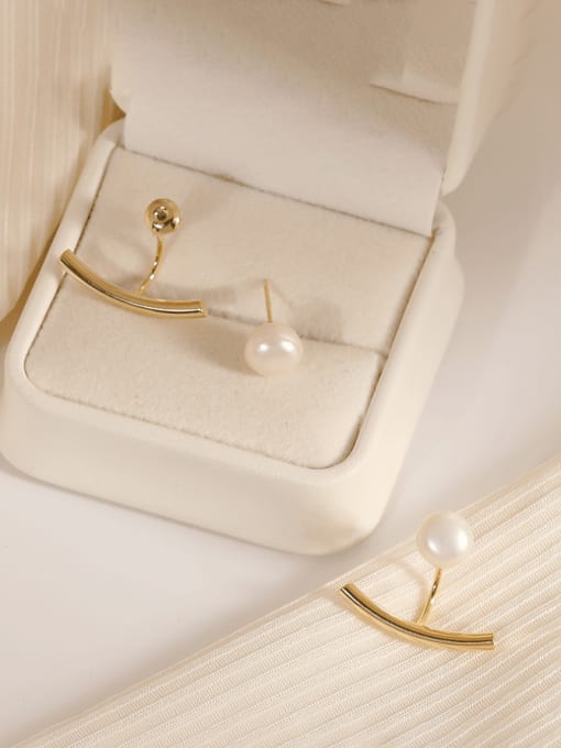 14k gold Brass Imitation Pearl Smiley Minimalist Stud Earring