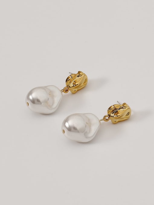 14K gold Brass Freshwater Pearl Geometric Minimalist Drop Trend Korean Fashion Earring