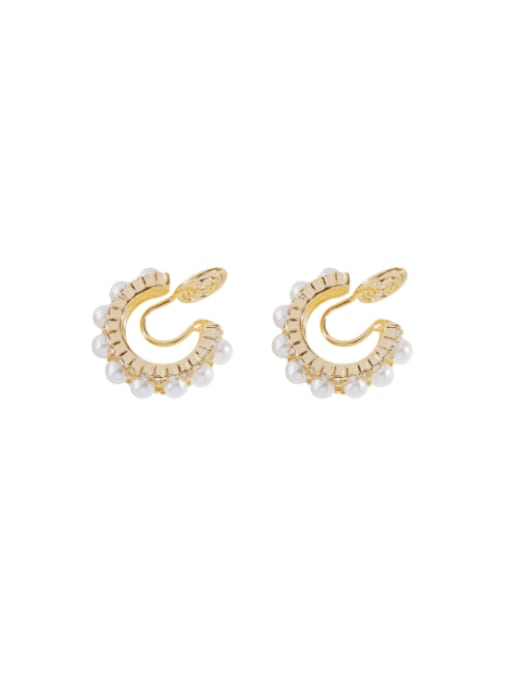 HYACINTH Brass Imitation Pearl Geometric Vintage Clip Earring 0