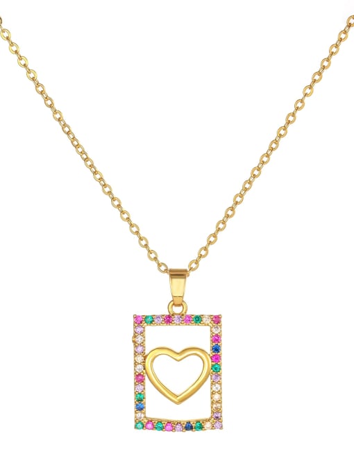 love Brass Cubic Zirconia Heart Minimalist Geometric Penant  Necklace