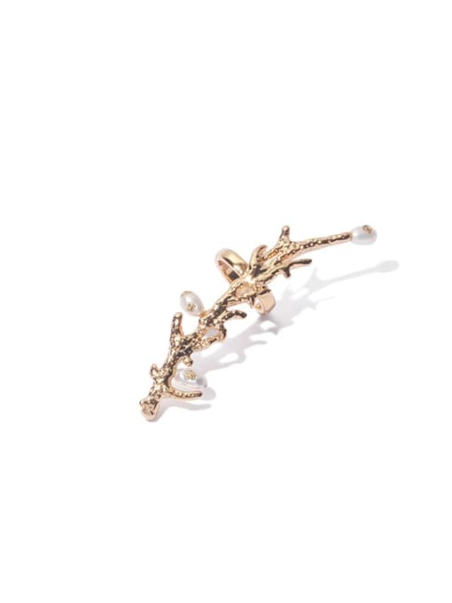 Single Gold (right ear only) Brass Freshwater Pearl Tree Bohemia Single Earring  (Right Ear Only)