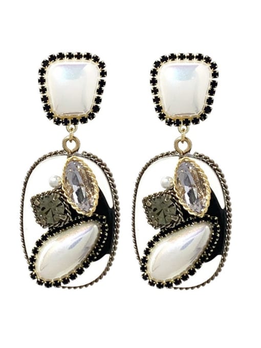 SUUTO Brass Imitation Pearl Geometric Vintage Drop Earring 1