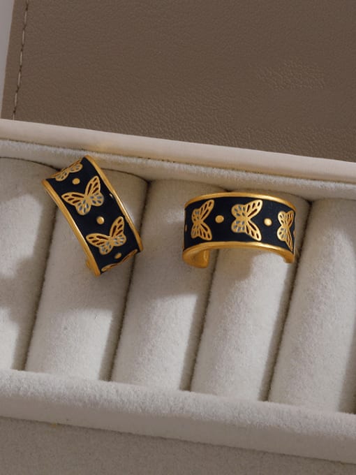 14k gold+Blue Brass Enamel Butterfly Vintage Stud Earring
