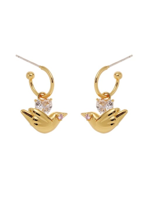 Style 2 C-shaped earrings Brass Cubic Zirconia Bird Hip Hop Stud Earring