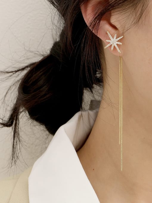 HYACINTH Brass Cubic Zirconia Tassel Minimalist Threader Trend Korean Fashion Earring 1