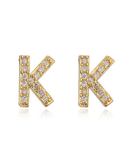 K Brass Cubic Zirconia Letter Minimalist Stud Earring