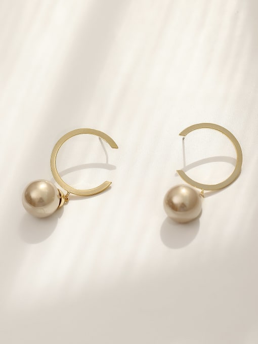 14k Gold champagne Pearl Brass Imitation Pearl Geometric Minimalist Hook Trend Korean Fashion Earring