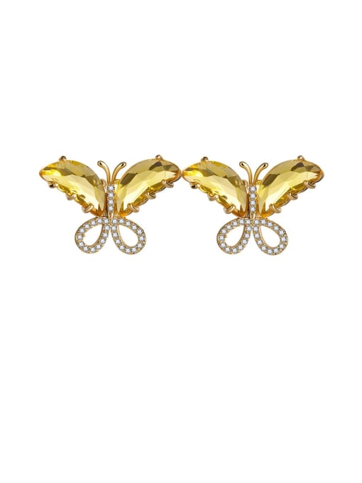 Ginger Brass Cubic Zirconia Multi Color Butterfly Cute Stud Earring