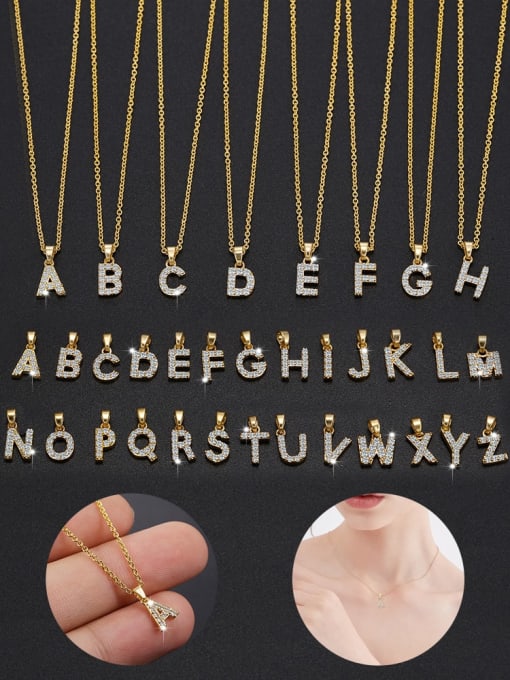 COLSW Brass Glass Stone Letter Minimalist Necklace 0