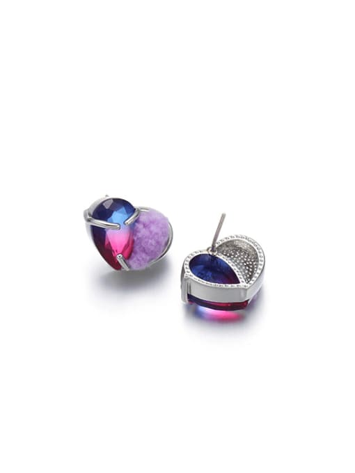 Five Color Brass Cubic Zirconia Heart Minimalist Stud Earring 2