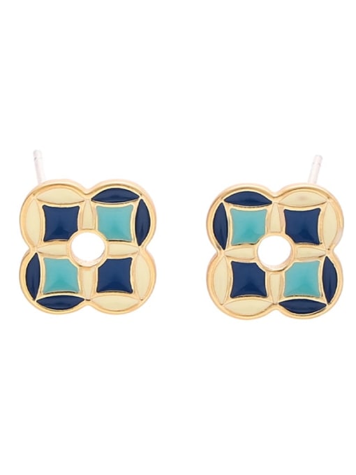 Model 4 Brass Enamel Geometric Ethnic Stud Earring