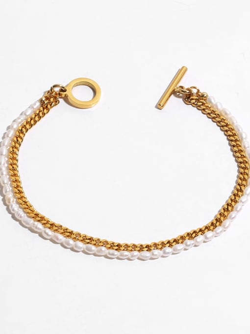 TINGS Brass Freshwater Pearl Geometric Hip Hop Strand Bracelet 2