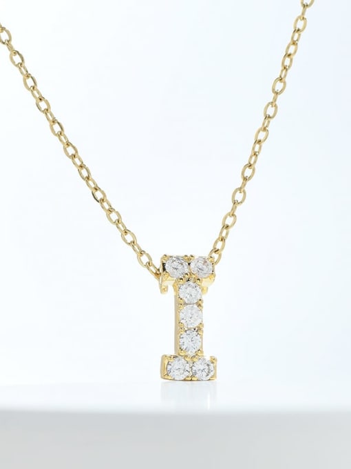 Gold XL63375 I Brass Cubic Zirconia Letter Minimalist Necklace