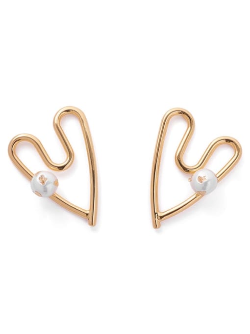 TINGS Brass Imitation Pearl Heart Vintage Stud Earring 3