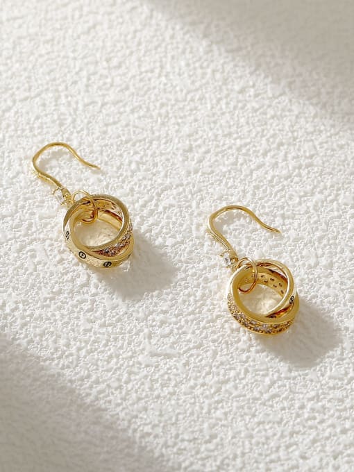 14k Gold Brass Cubic Zirconia Geometric Minimalist Hook Earring