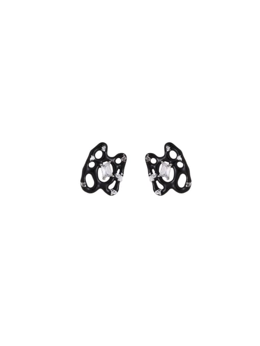 Five Color Brass Cubic Zirconia Enamel Geometric Cute Stud Earring 0
