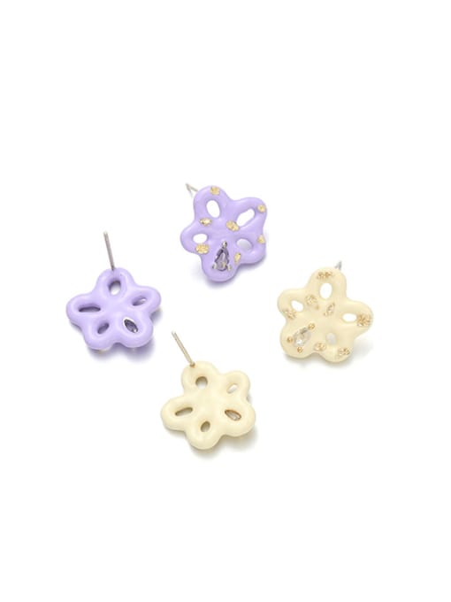 Five Color Brass Enamel Flower Cute Stud Earring 2