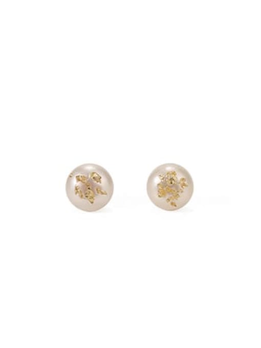 Small Brass Freshwater Pearl Geometric Minimalist Stud Earring