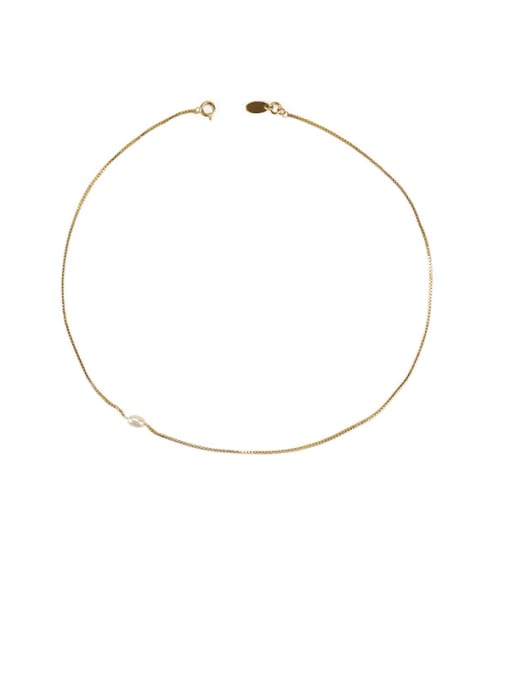 golden Brass Freshwater Pearl Locket Minimalist Necklace