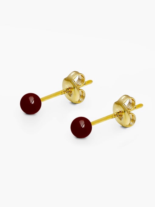 Wine Red 14K Gold Brass Resin Ball Minimalist Stud Earring