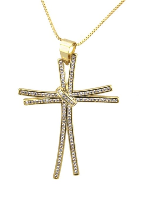 Gold plated white zirconium Brass Rhinestone Cross Dainty Regligious Necklace
