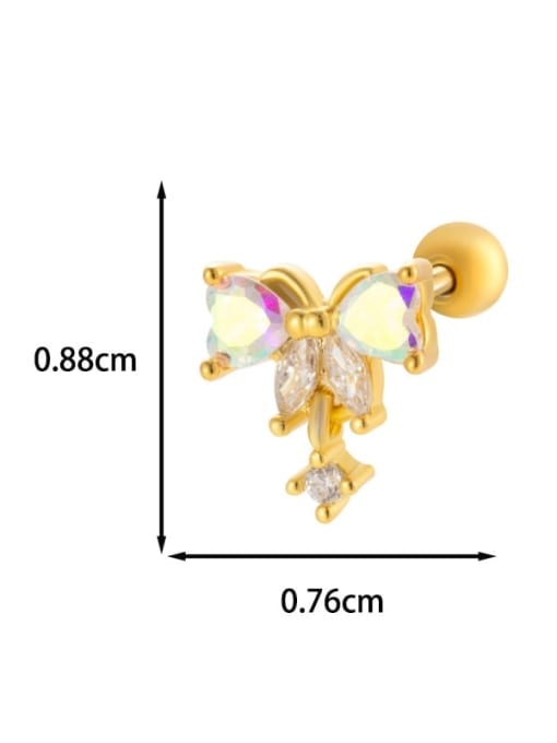 8 #  Gold--Single Brass Cubic Zirconia Heart Bow-Knot Cute Single Earring