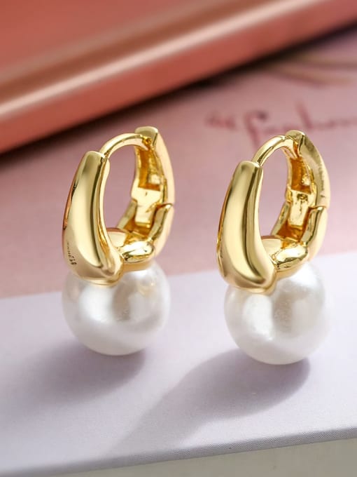 44055 Brass Imitation Pearl Geometric Dainty Stud Earring