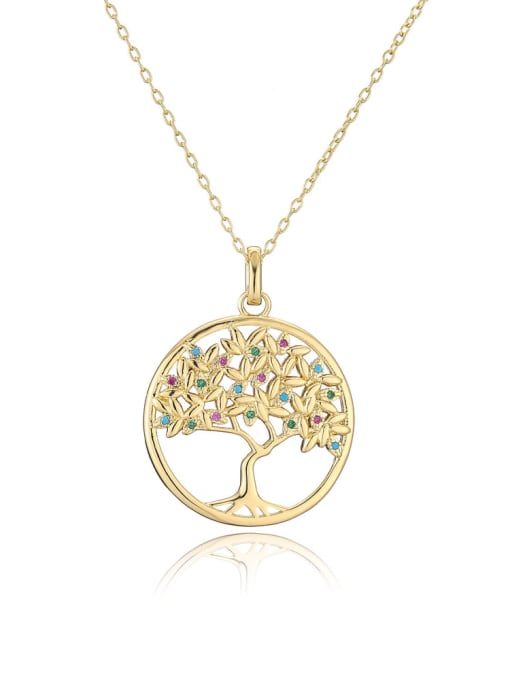 21618 Brass Rhinestone Tree Minimalist Necklace