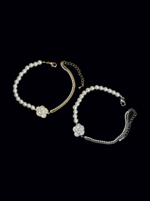 YOUH Brass Imitation Pearl Flower Minimalist Handmade Beaded Bracelet 0