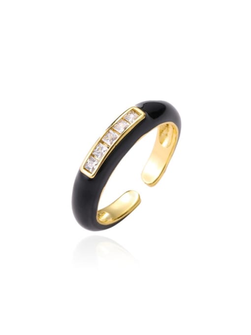 11517 Brass Enamel Rhinestone Round Minimalist Band Ring
