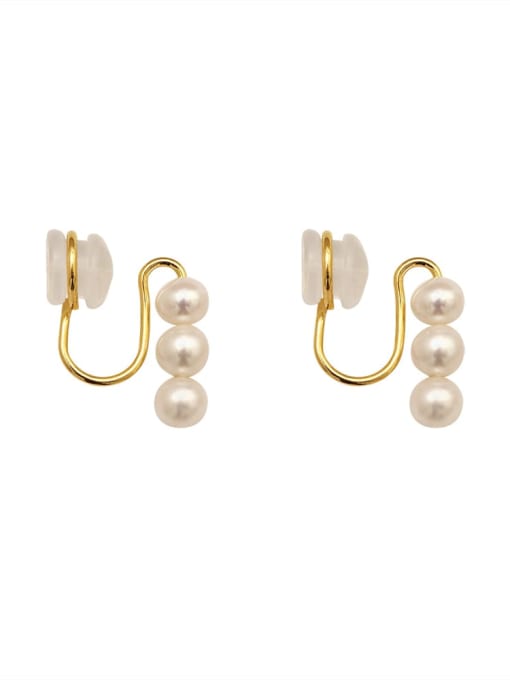 HYACINTH Brass Imitation Pearl Geometric Minimalist Clip Trend Korean Fashion Earring 0