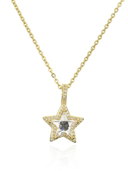 20823 Brass Glass Stone  Minimalist Five-pointed star Pendant Necklace