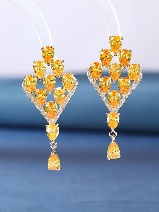 yellow Brass Cubic Zirconia Multi Color Irregular Luxury Drop Earring