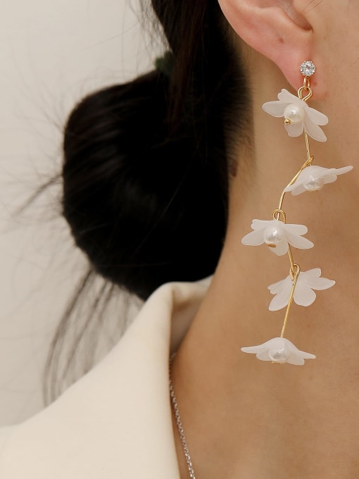 white Brass Resin Flower Bohemia Drop Trend Korean Fashion Earring