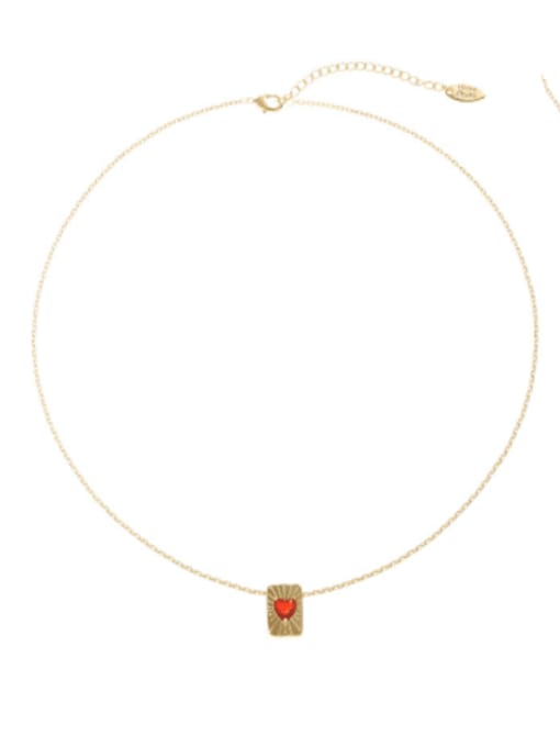 Square pendant Brass Cubic Zirconia Heart Minimalist Necklace