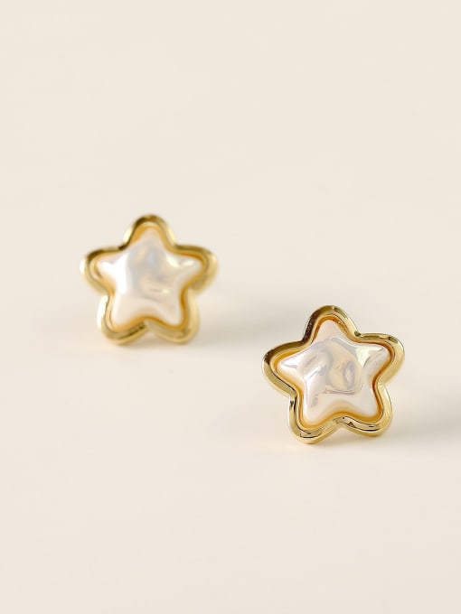 HYACINTH Brass Imitation Pearl Star Minimalist Stud Trend Korean Fashion Earring 2