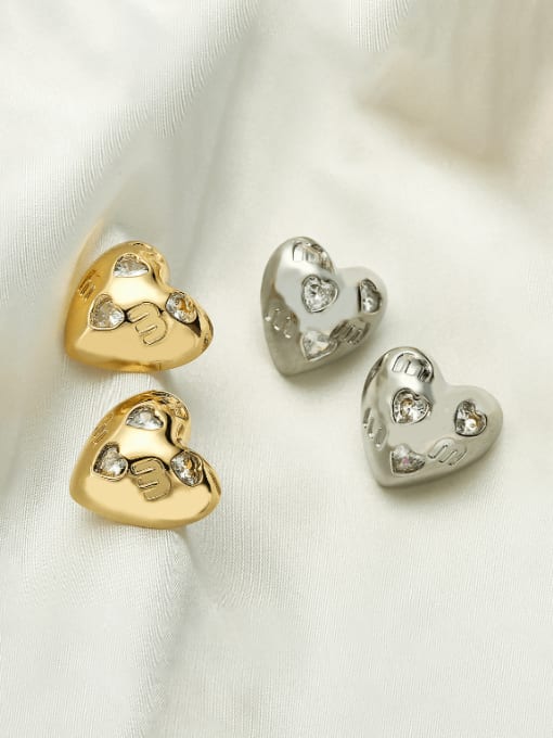 AOG Brass Cubic Zirconia Heart Minimalist Huggie Earring 0