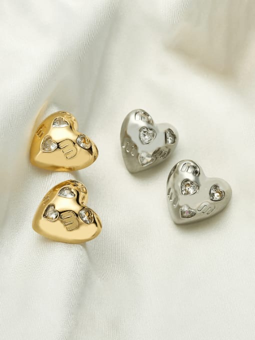 AOG Brass Cubic Zirconia Heart Minimalist Huggie Earring