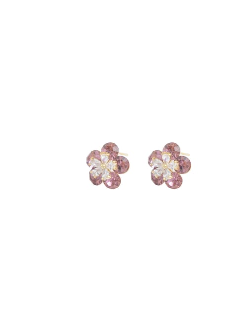 YOUH Brass Cubic Zirconia Flower Dainty Stud Earring 0