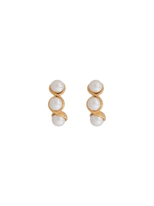 HYACINTH Brass Imitation Pearl Geometric Dainty Stud Earring