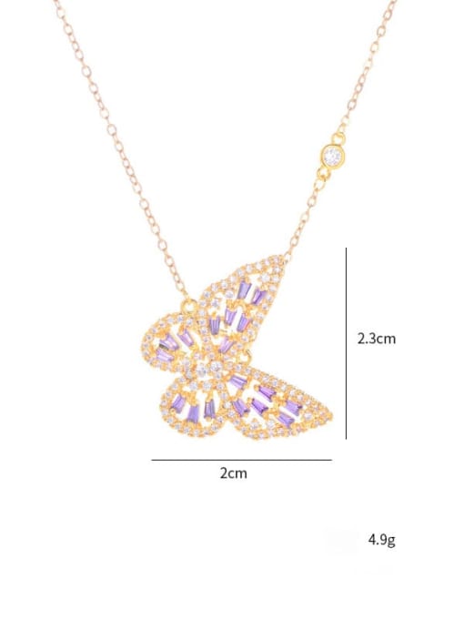 Golden white X653 Brass Cubic Zirconia Purple Butterfly Dainty Necklace